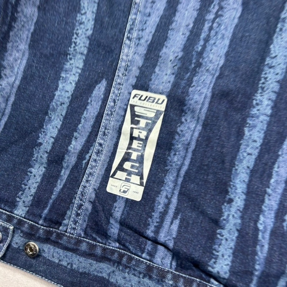Vintage FUBU The Collection Denim Jacket Womens 3X Striped Y2K Hip Hop Hong Kong - Picture 10 of 14